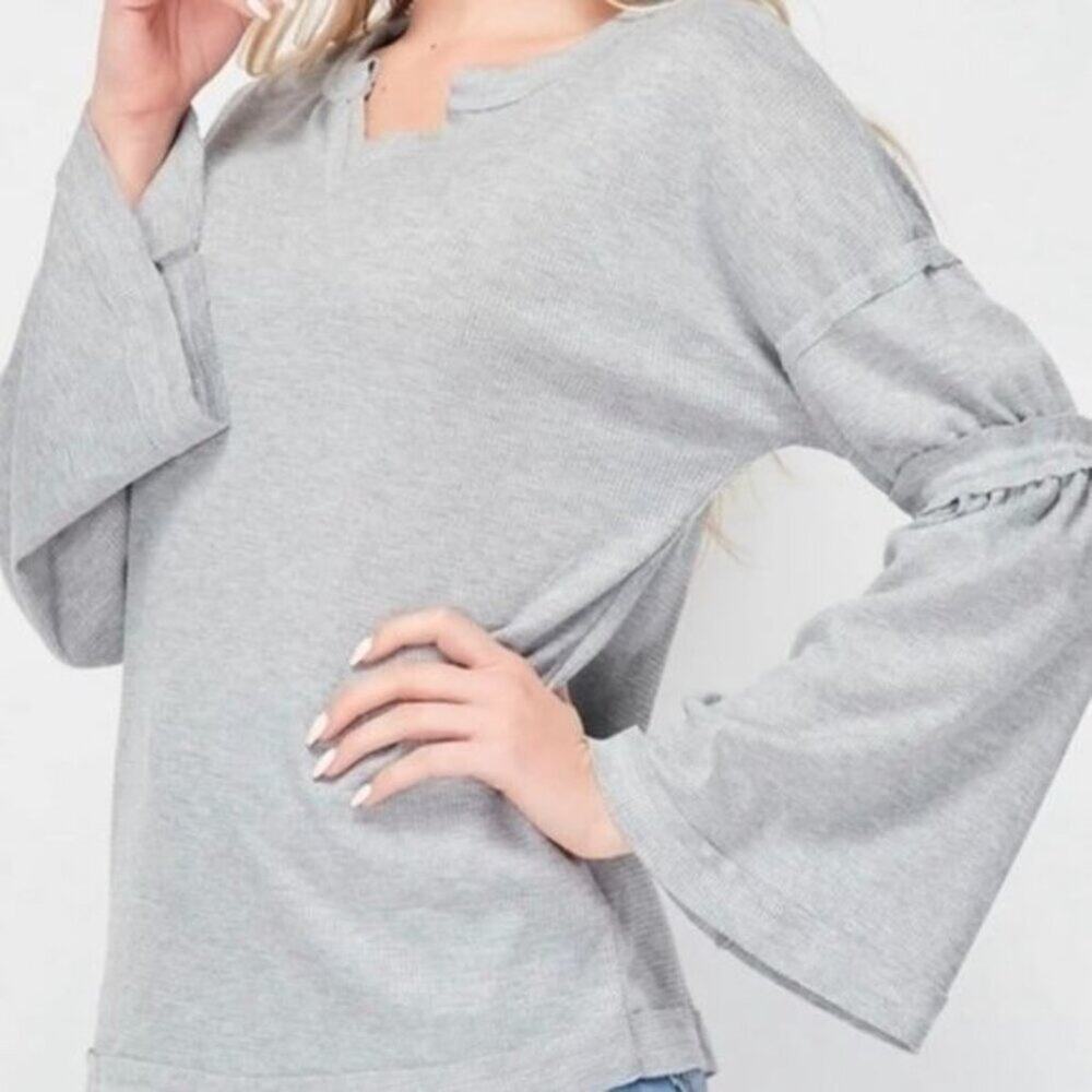 BAEA Gray V Neck Long Sleeve Thermal Top, S, NWT